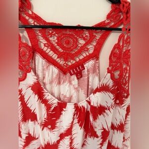 Elle Red and White Lace Accent Top